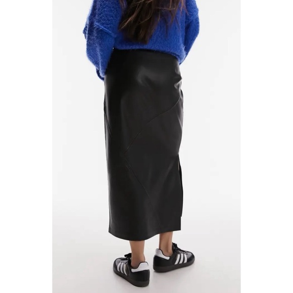 Topshop Black Faux Leather Midi Skirt, 6 - Picture 2 of 11